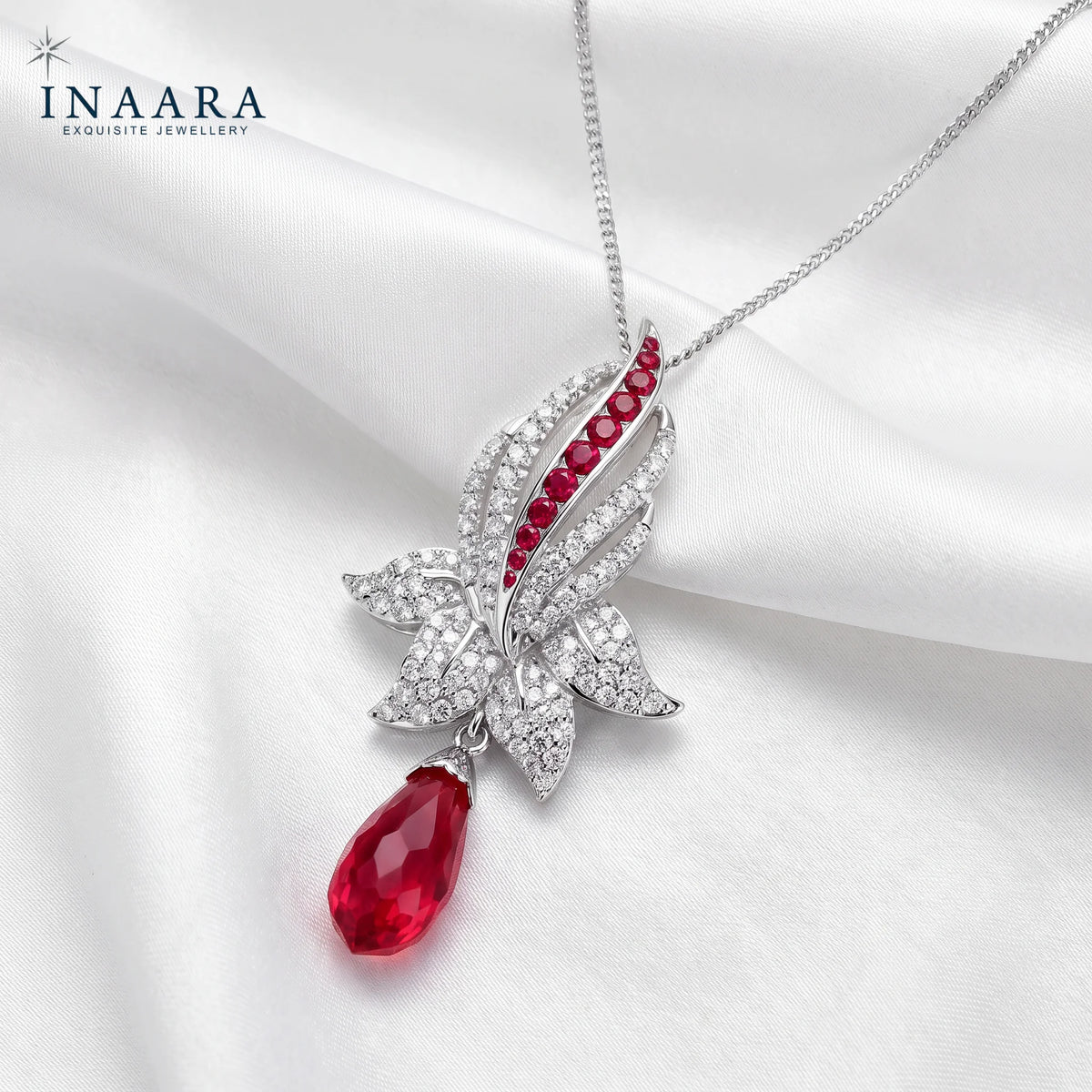 Round Ruby Pendant, Drop Man Made