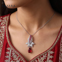 Round Ruby Pendant, Drop Man Made