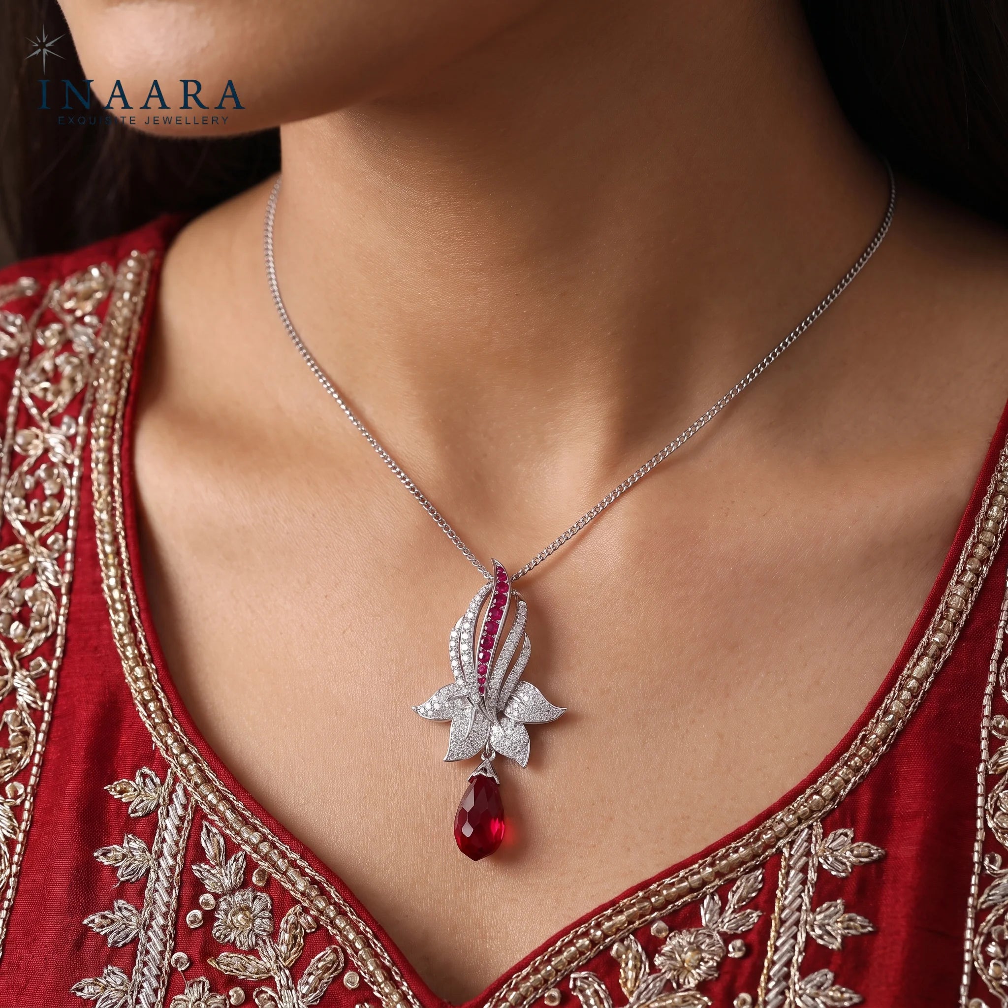 Round Ruby Pendant, Drop Man Made