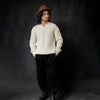 Ivory White Knitted Johnny Collar Sweater