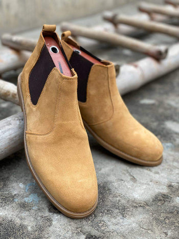 Camel Suede Cow Leather Chelsea Boots - Mmall