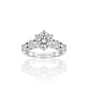 3 Carat Round Moissanite Engagement Ring, GRA Certified D VVS1 Solitaire with Side Stones in Rhodium-Plated Silver.