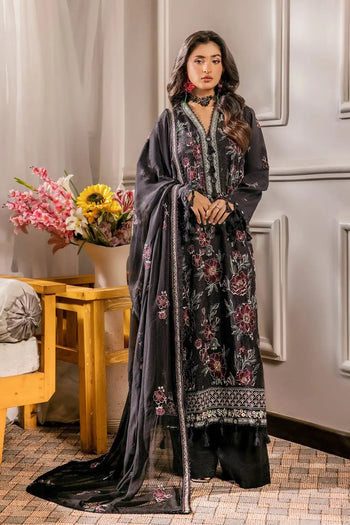 Safwa | Black Orchid - 3PC Unstitched Suit (FV09) - Mmall