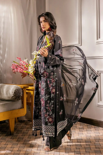 Safwa | Black Orchid - 3PC Unstitched Suit (FV09) - Mmall