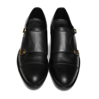SKU:2011-Black Rubber Sole Cow Leather Formal Double Monk Style - DeVogue
