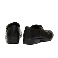 SKU:2011-Black Rubber Sole Cow Leather Formal Double Monk Style - DeVogue