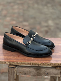 4004-Black Cow Leather Horse bit Formal Loafer Style In Rubber sole - DeVogue