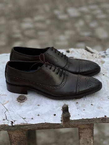 9048-Brown Cow Leather Formal Brogue Style - DeVogue