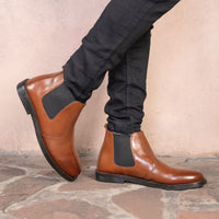 8010-Tan Cow Leather Chelsea boots - DeVogue