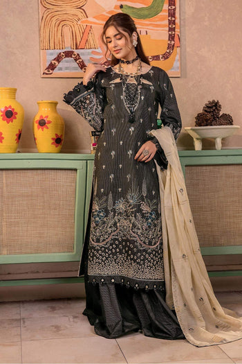 Safwa | Black Allure - 3PC Unstitched Suit (MLP01) - Mmall