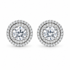 2 CT Round Brilliant Moissanite Double Halo Stud Earrings | D-Color VVS1 Fine Jewelry