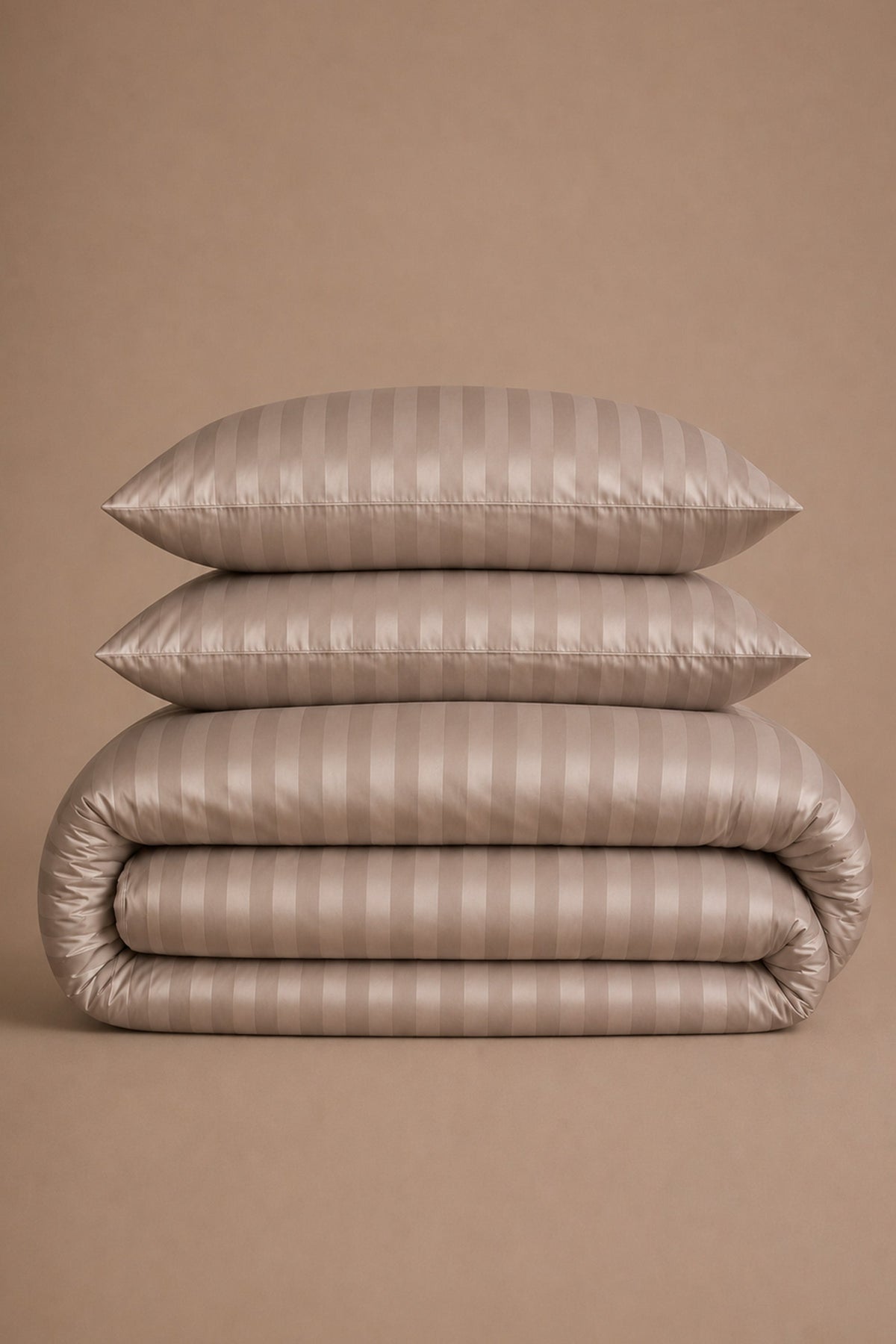 T300 Luxe Taupe Striped Duvet Cover Set