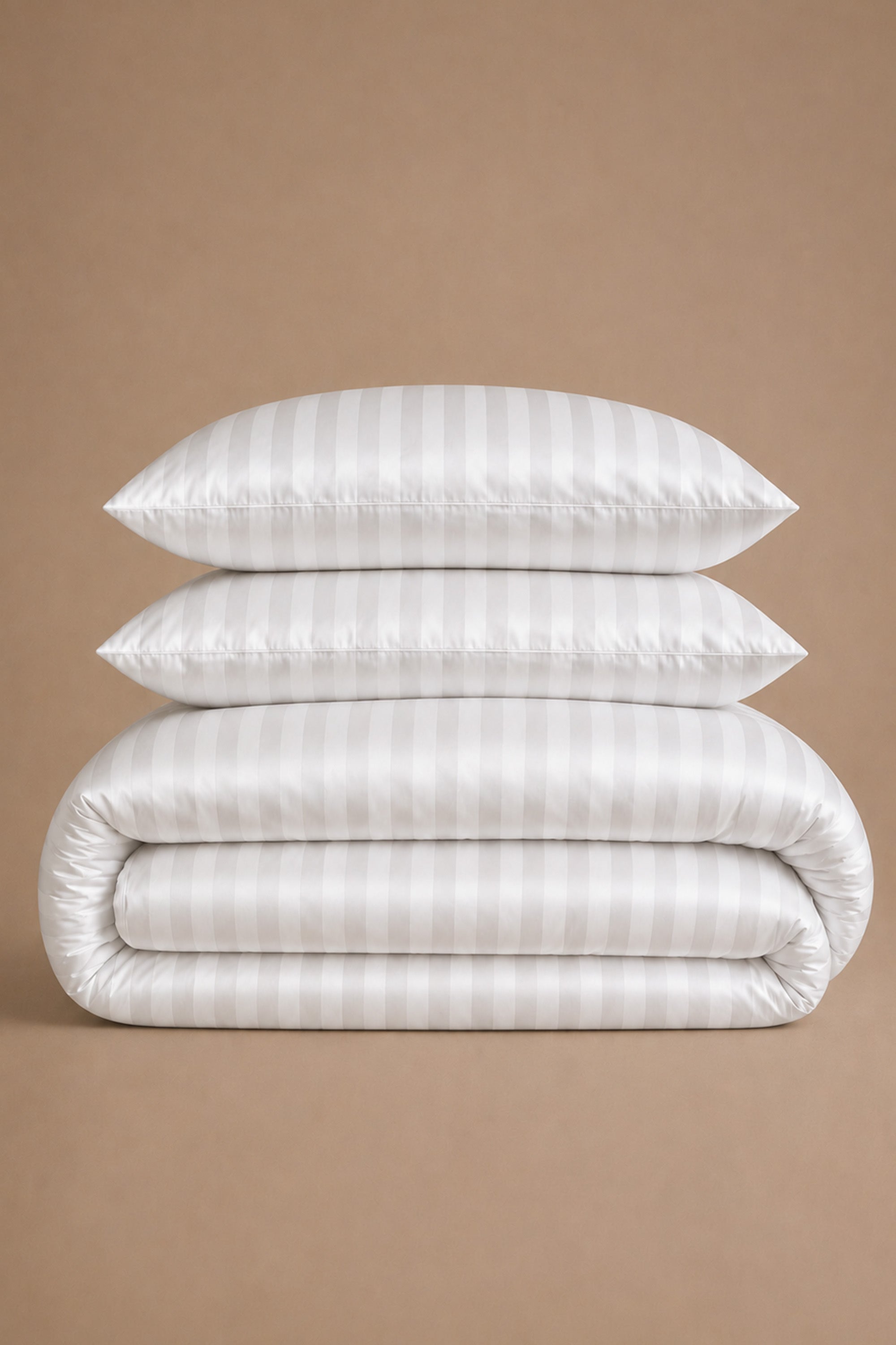 T300 Luxe White Striped Duvet Cover Set